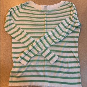 L.L. Bean Mint and White Striped Scoop Neck Sweater